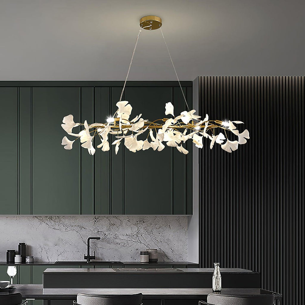 Chandelier Frame Ceramic Gingko White Gold Shade Modern Art