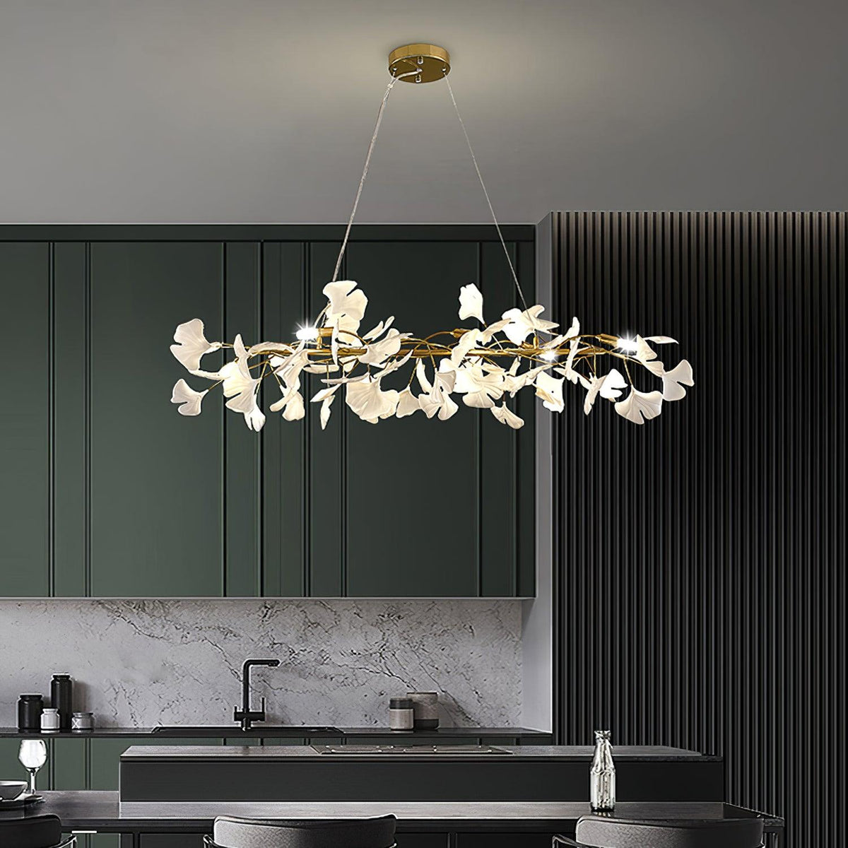 Chandelier Frame Ceramic Gingko White Gold Shade Modern Art
