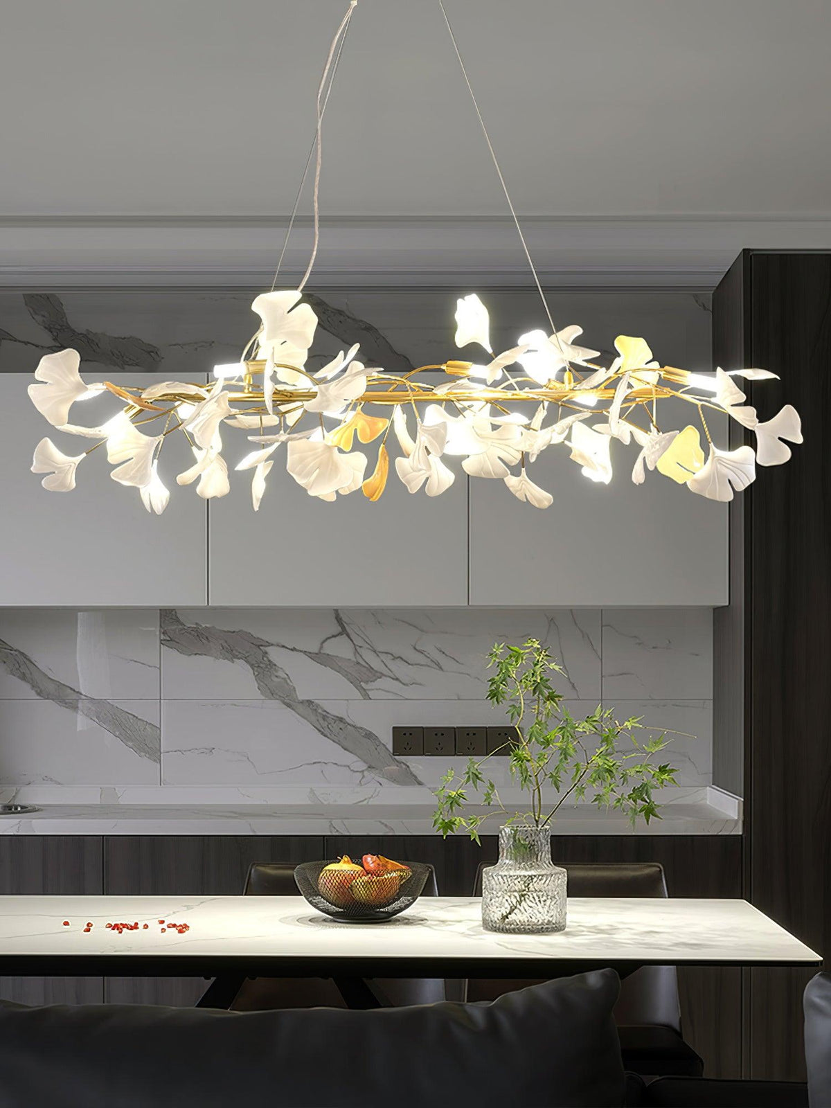 Chandelier Frame Ceramic Gingko White Gold Shade Modern Art