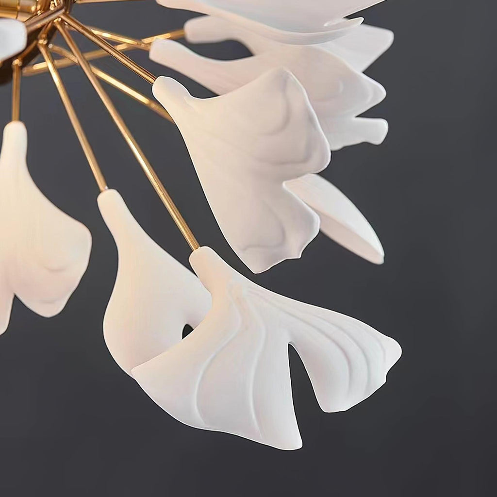 Chandelier Frame Ceramic Gingko White Gold Shade Modern Art