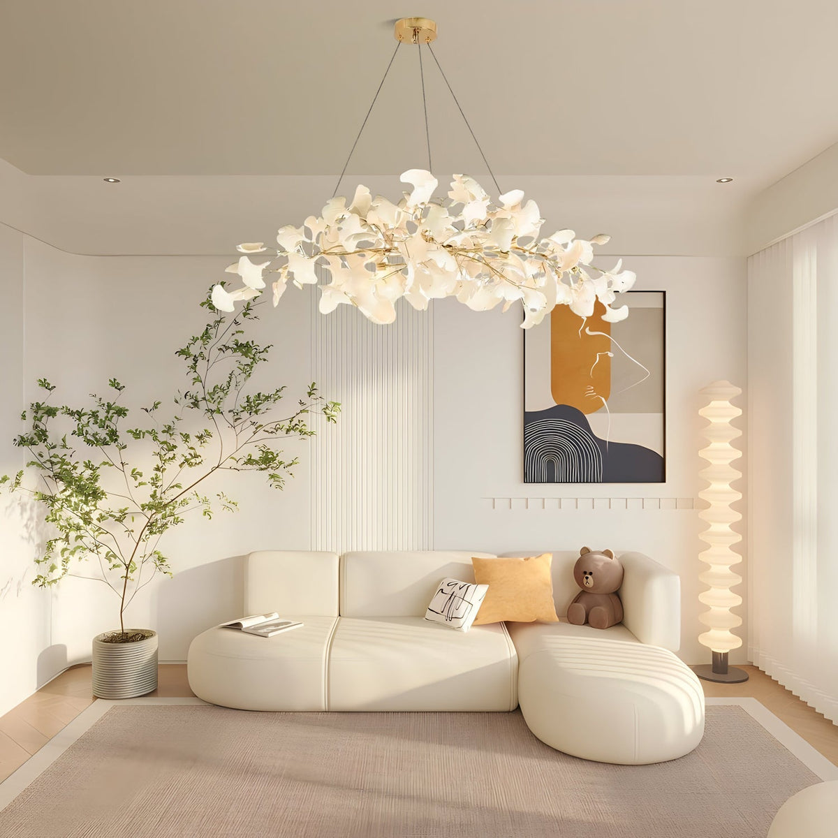 Olivia Ceramic Gingko  Leaf   Chandelier   Art Deco  Bent Downwards