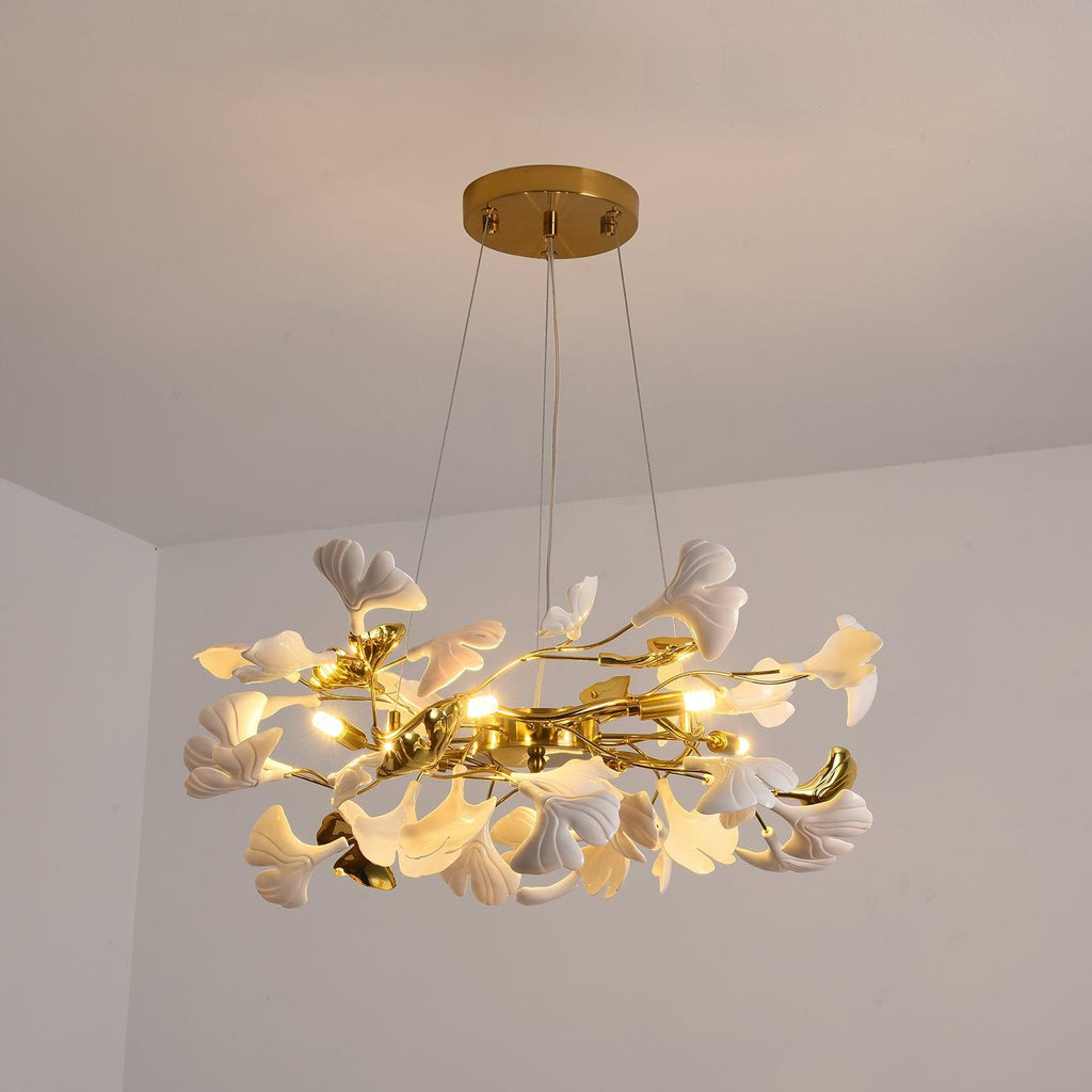 Aurora Chandelier Ginkgo Leaf Ceramic Sculptural