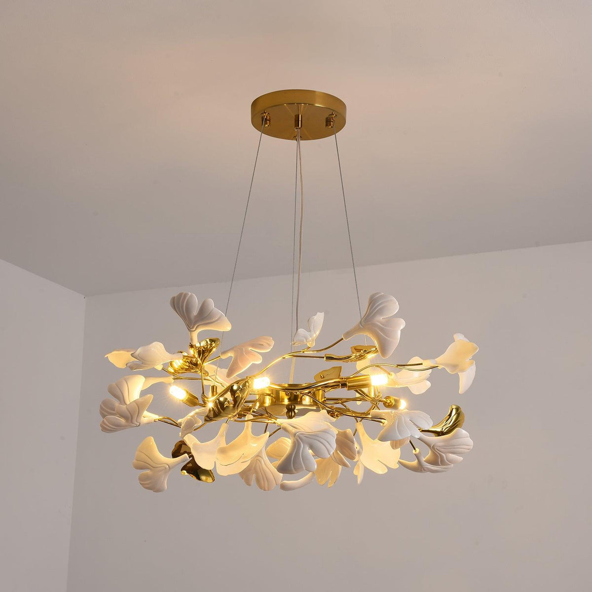 Aurora Chandelier Ginkgo Leaf Ceramic Sculptural