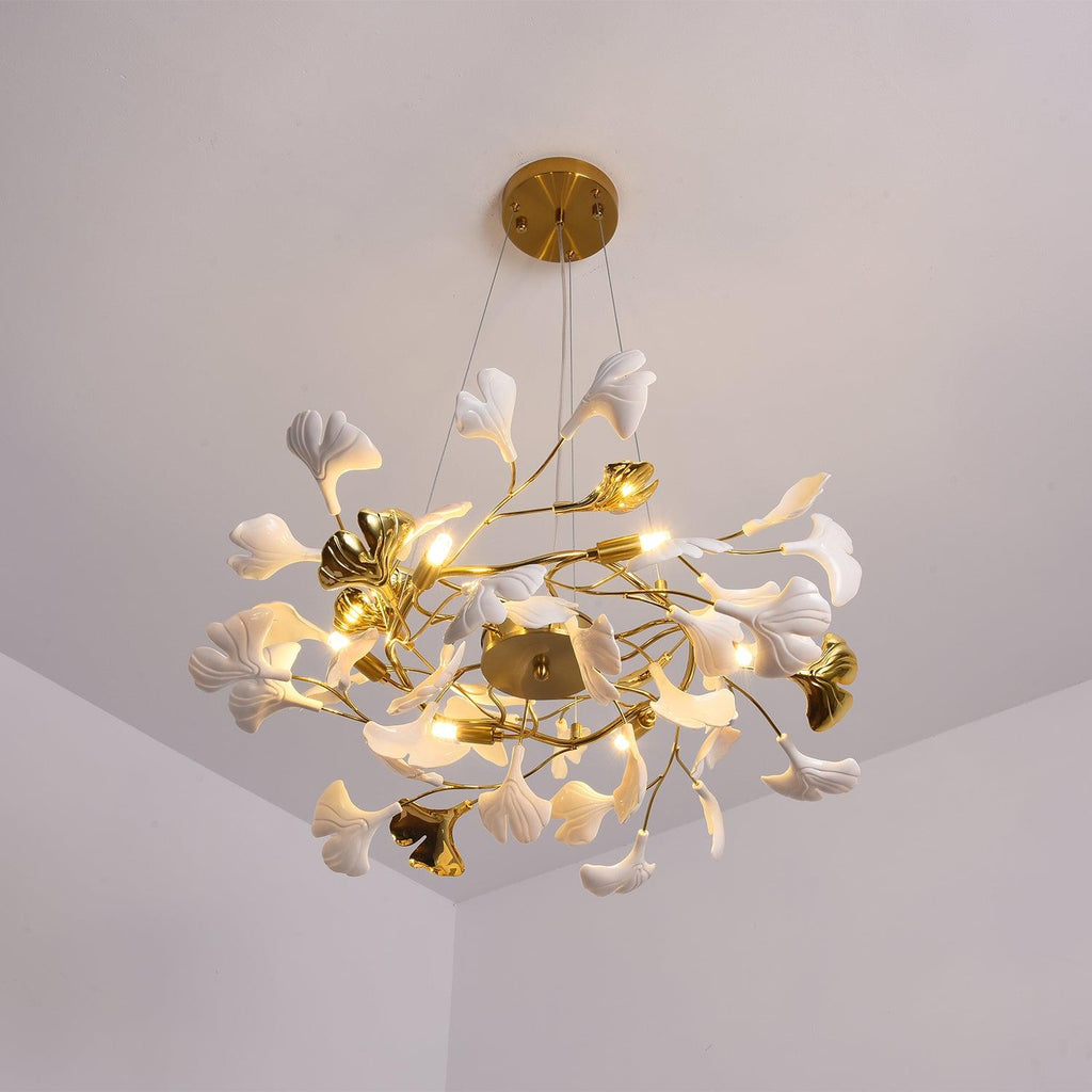 Aurora Chandelier Ginkgo Leaf Ceramic Sculptural