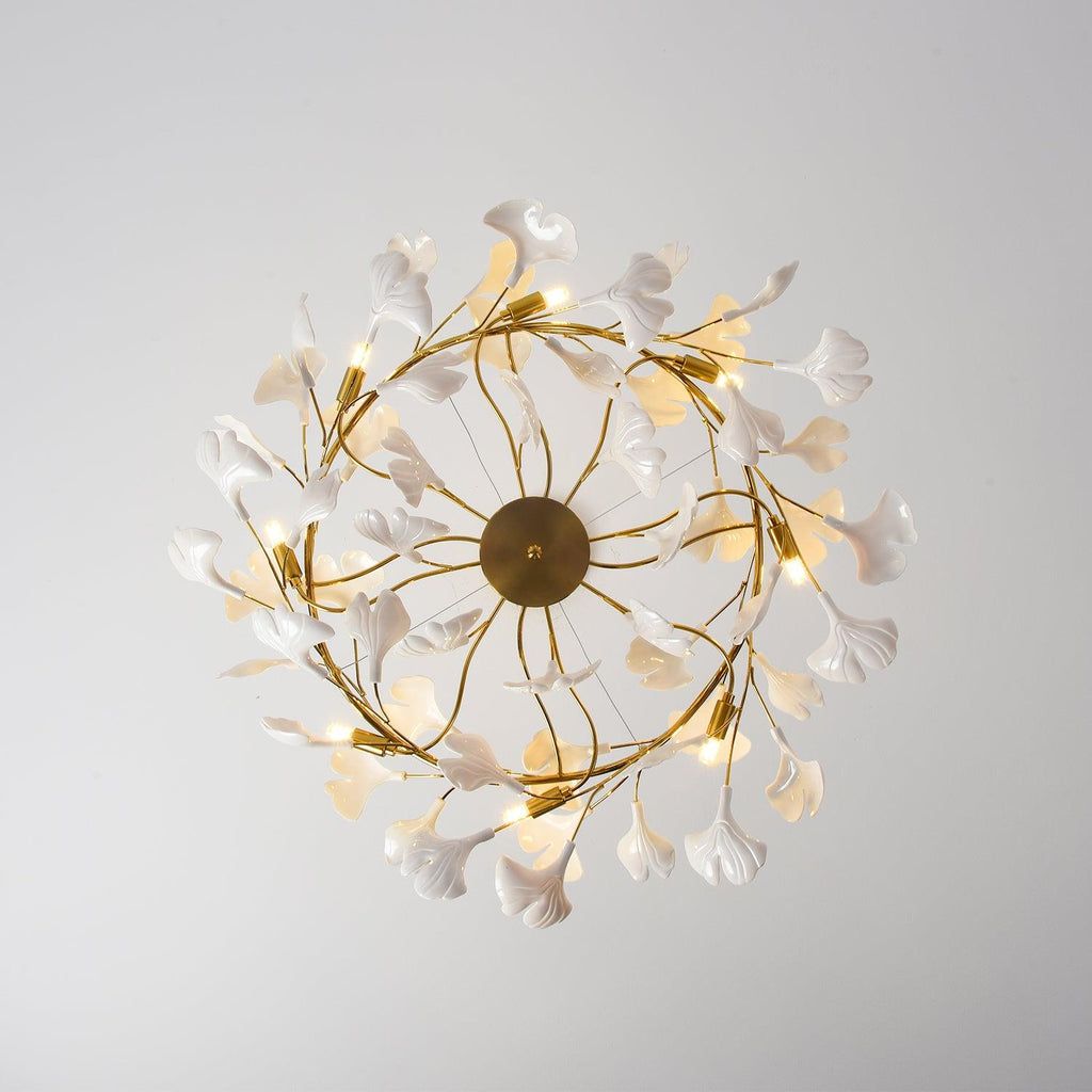 Aurora Chandelier Ginkgo Leaf Ceramic Sculptural