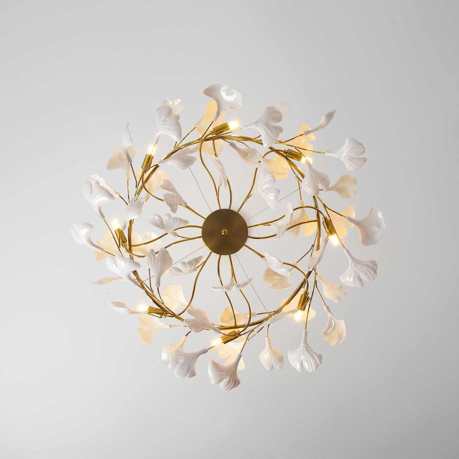 Aurora Chandelier Ginkgo Leaf Ceramic Sculptural