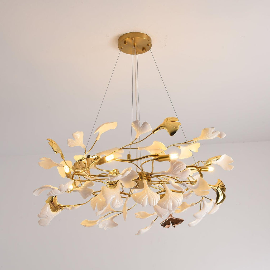 Aurora Chandelier Ginkgo Leaf Ceramic Sculptural
