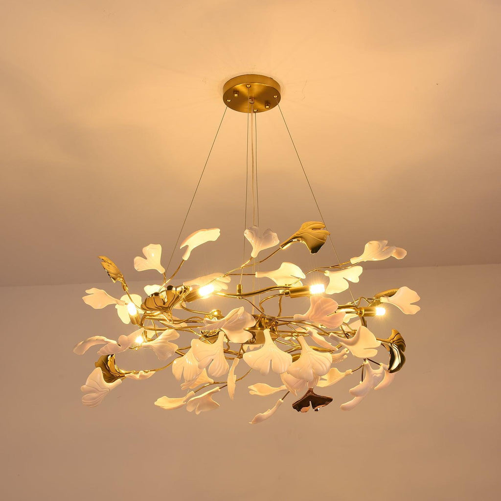 Aurora Chandelier Ginkgo Leaf Ceramic Sculptural