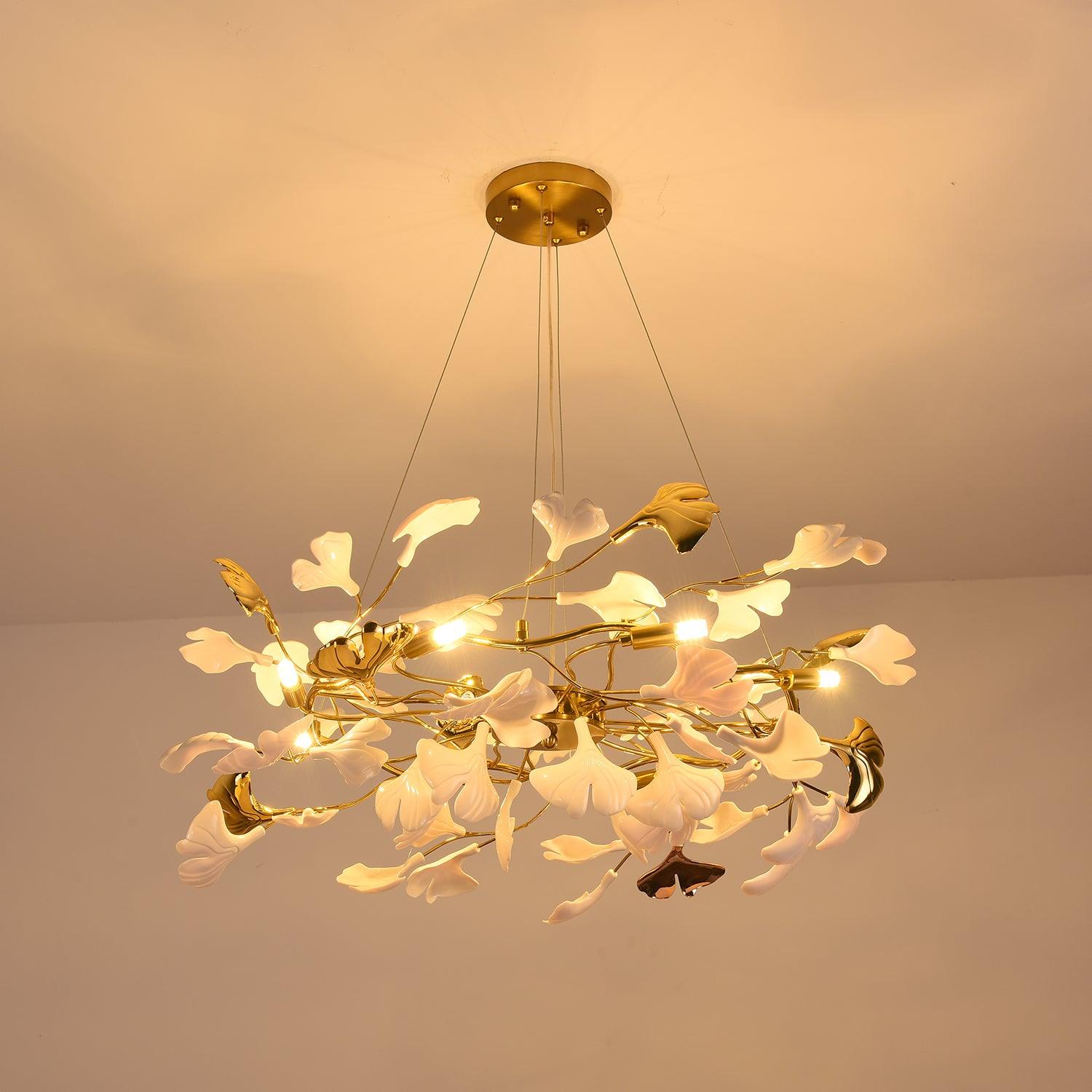 Aurora Chandelier Ginkgo Leaf Ceramic Sculptural
