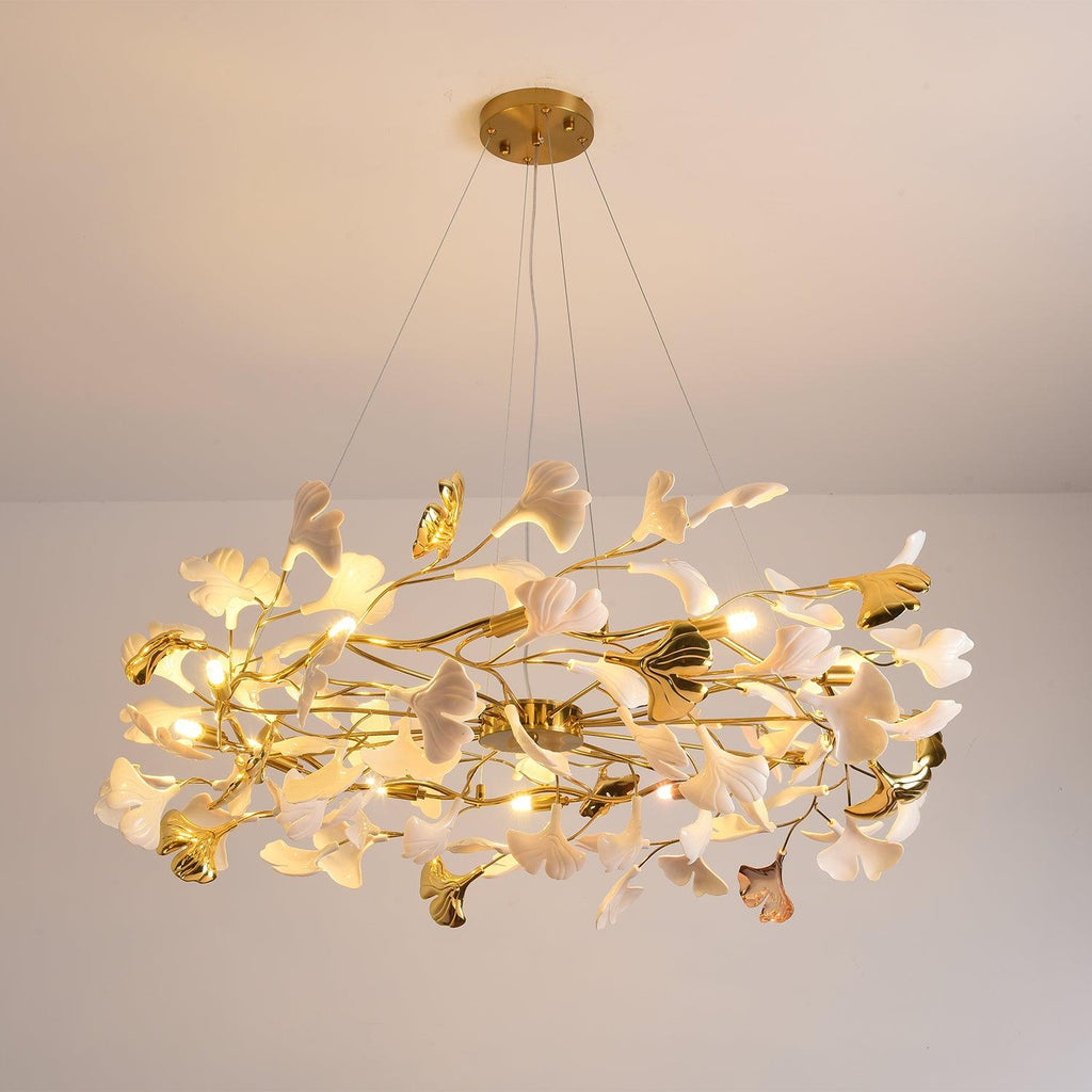 Aurora Chandelier Ginkgo Leaf Ceramic Sculptural