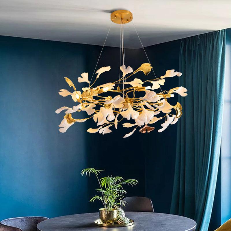 Aurora Chandelier Ginkgo Leaf Ceramic Sculptural