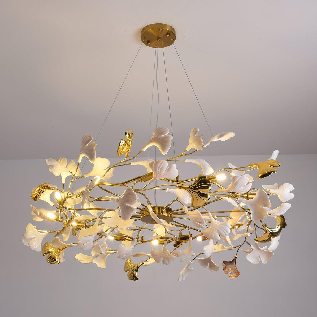 Aurora Chandelier Ginkgo Leaf Ceramic Sculptural