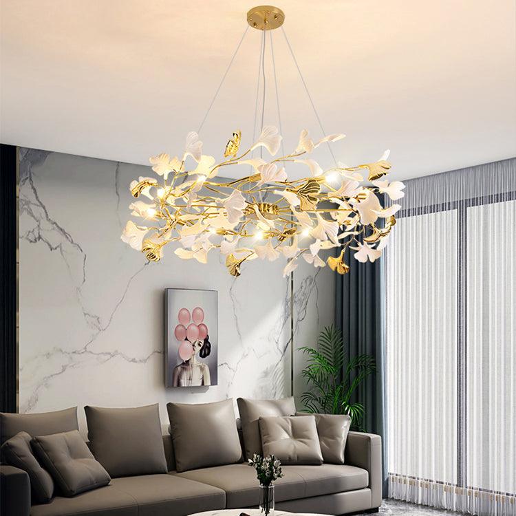 Aurora Chandelier Ginkgo Leaf Ceramic Sculptural