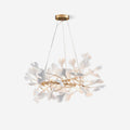 Chandelier White Ceramic Ginkgo Petals Gold Branches Art