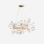 Chandelier White Ceramic Ginkgo Petals Gold Branches Art