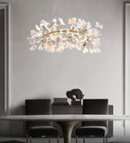 Chandelier White Ceramic Ginkgo Petals Gold Branches Art