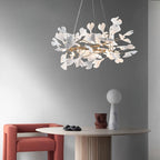 Chandelier White Ceramic Ginkgo Petals Gold Branches Art