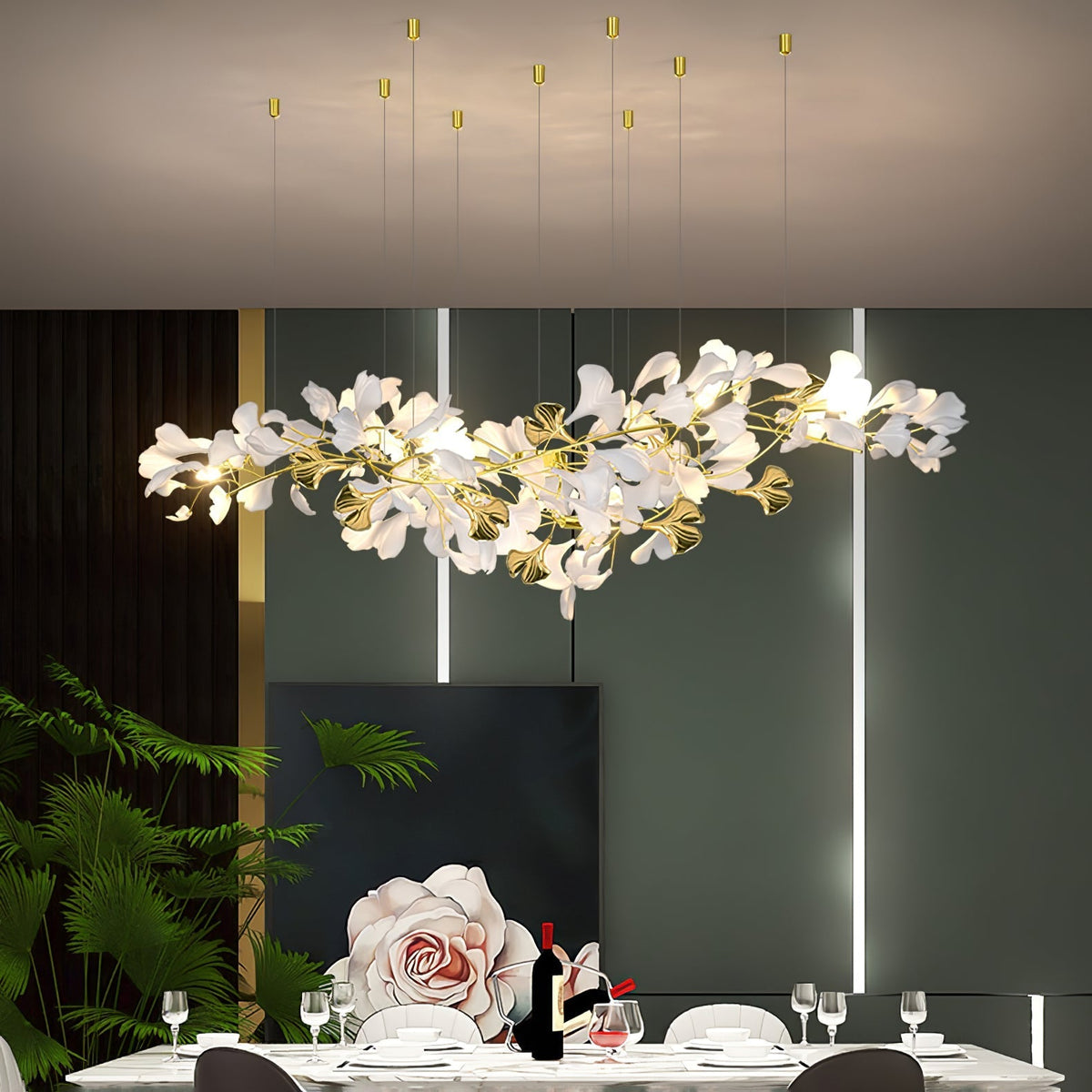 Olivia Ceramic Gingko  Chandelier  Luxury  Hotel Staircase
