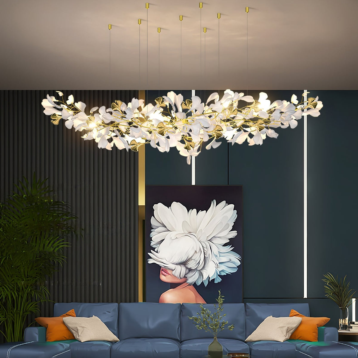 Olivia Ceramic Gingko  Chandelier  Luxury  Hotel Staircase