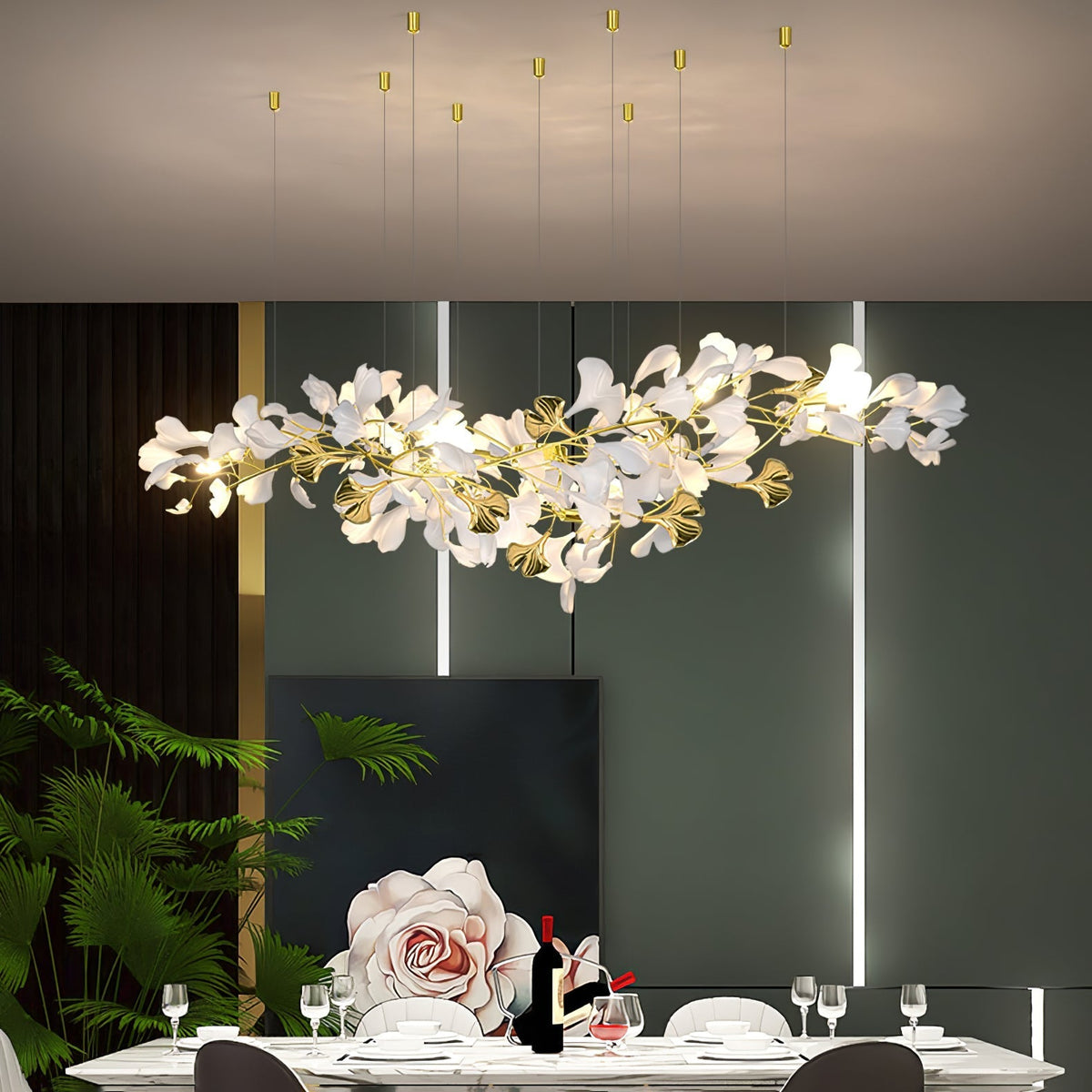 Olivia Ceramic Gingko  Chandelier  Luxury  Hotel Staircase