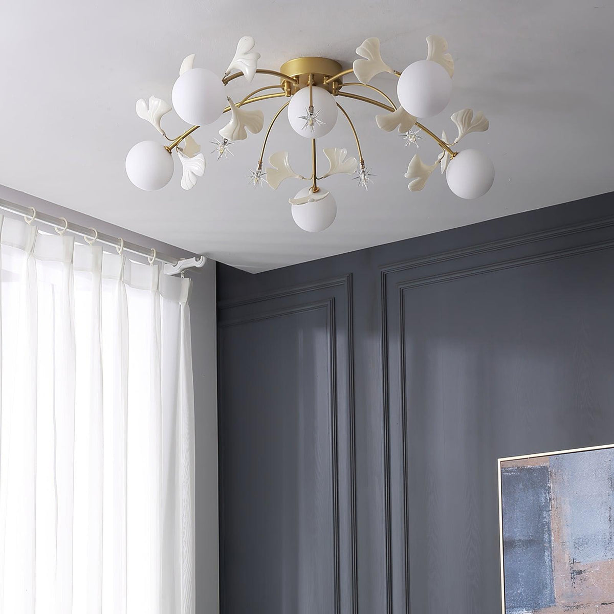 Capiz Gingko Glass Ball Ceiling Light