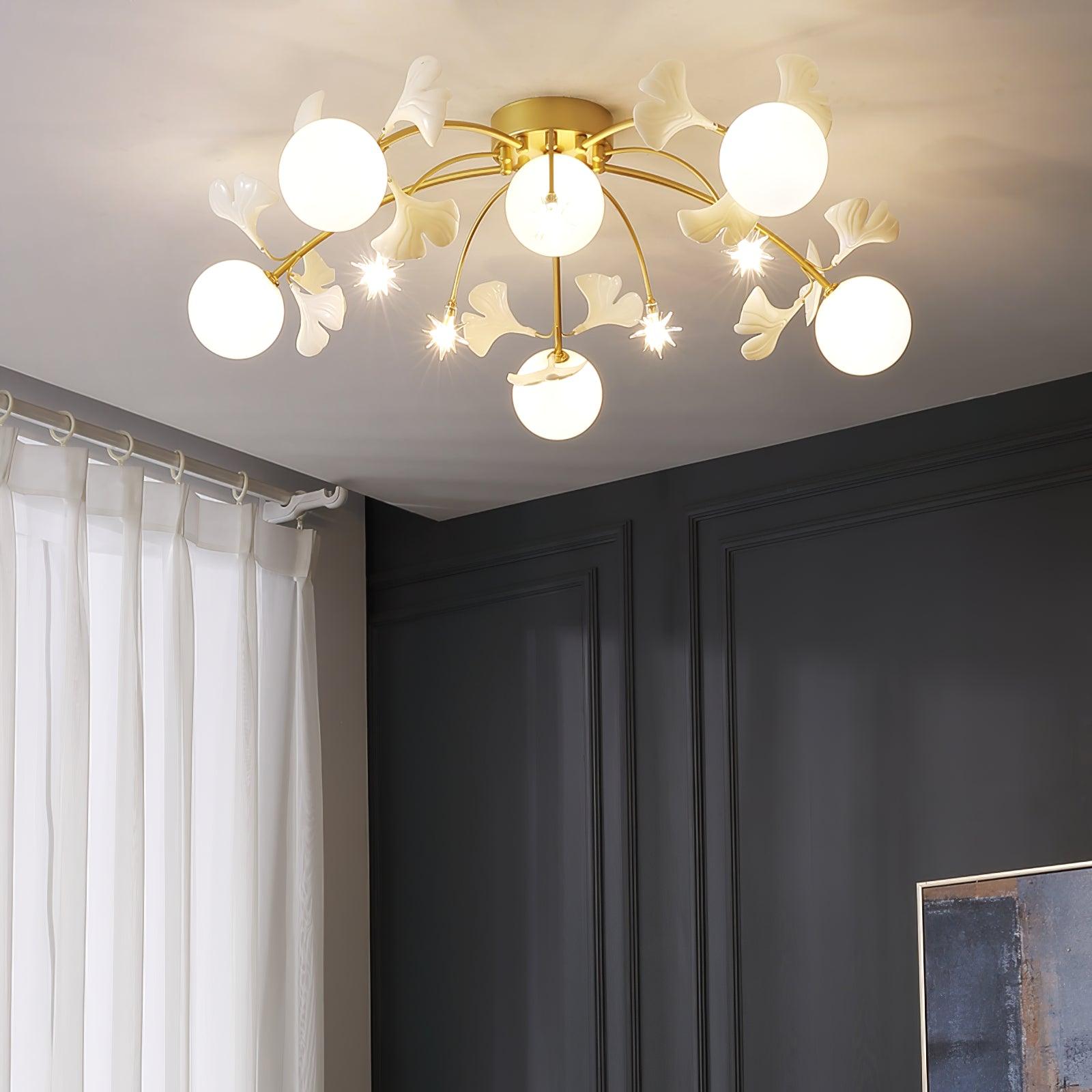 Capiz Gingko Glass Ball Ceiling Light