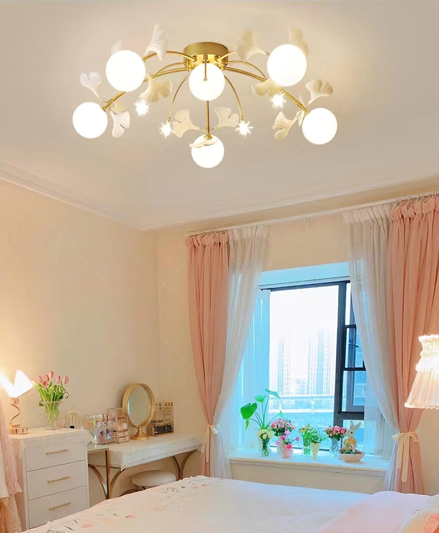 Capiz Gingko Glass Ball Ceiling Light