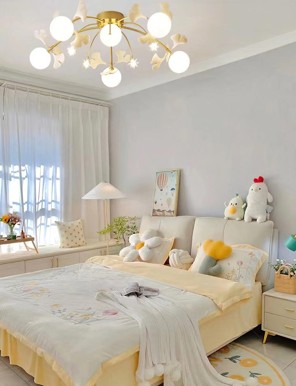 Capiz Gingko Glass Ball Ceiling Light