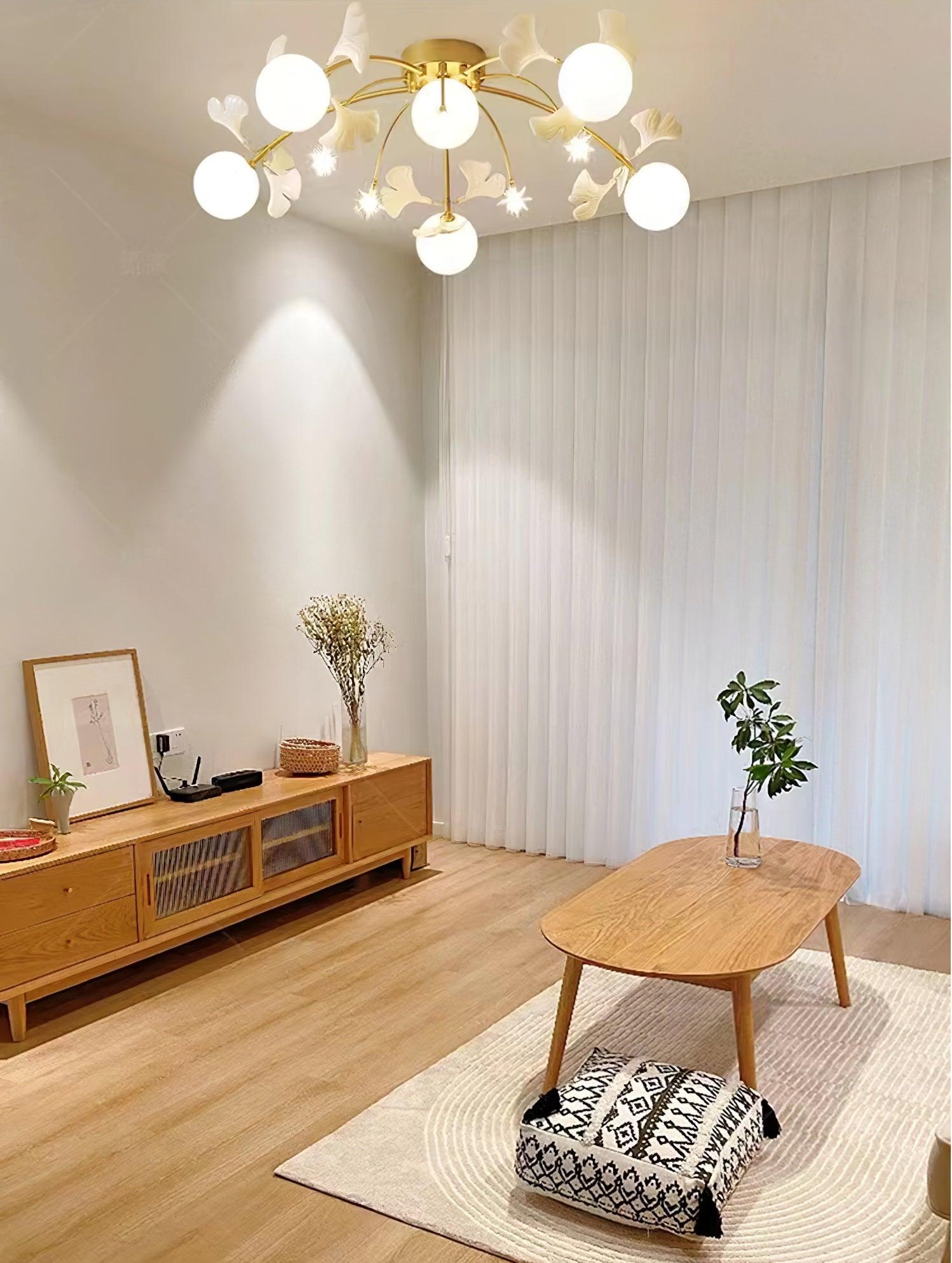 Capiz Gingko Glass Ball Ceiling Light