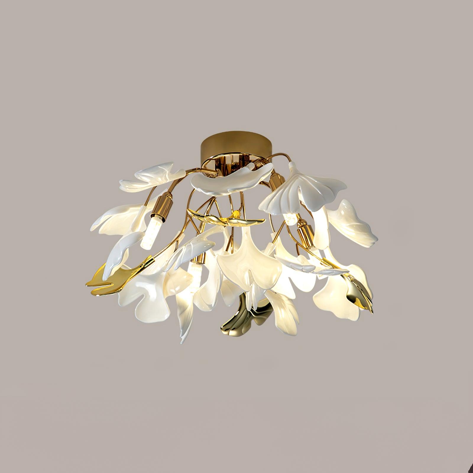 Solara Ceiling Lamp Gingko Leaves with Brass Branch