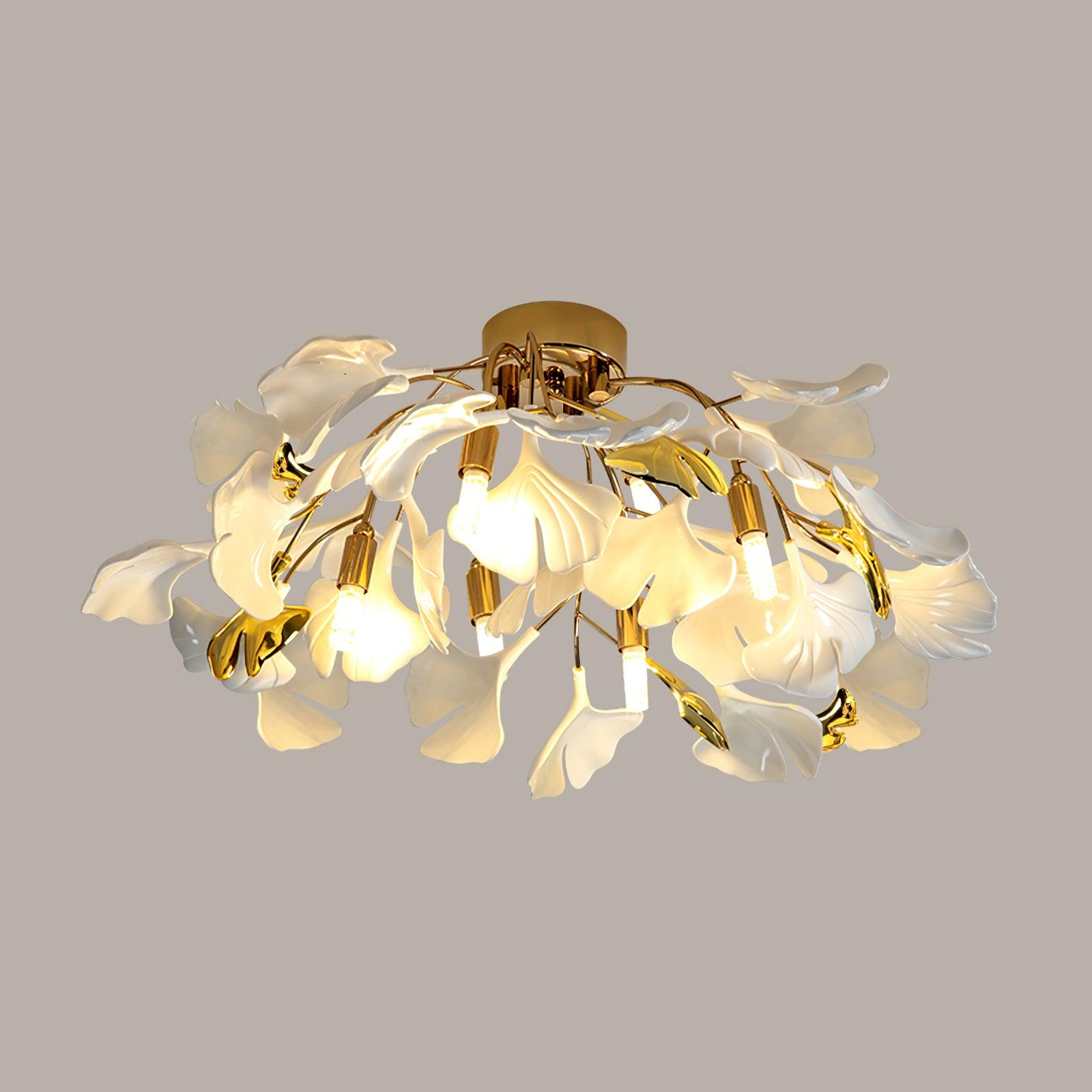 Solara Ceiling Lamp Gingko Leaves with Brass Branch