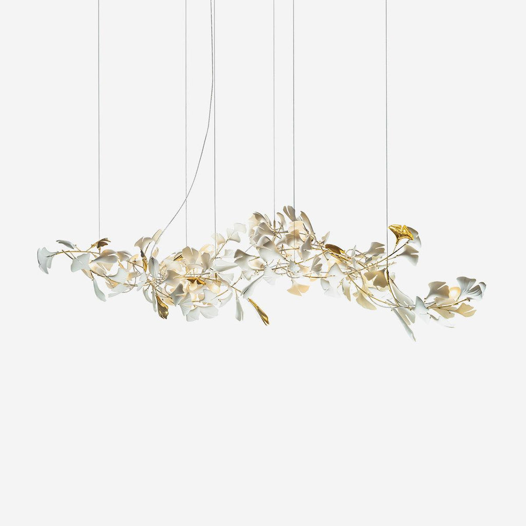 Chandelier Frame Ceramic Gingko Leaf Shade White Gold Modern