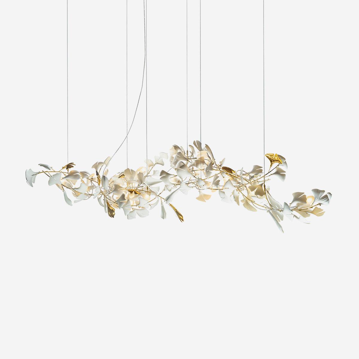 Chandelier Frame Ceramic Gingko Leaf Shade White Gold Modern