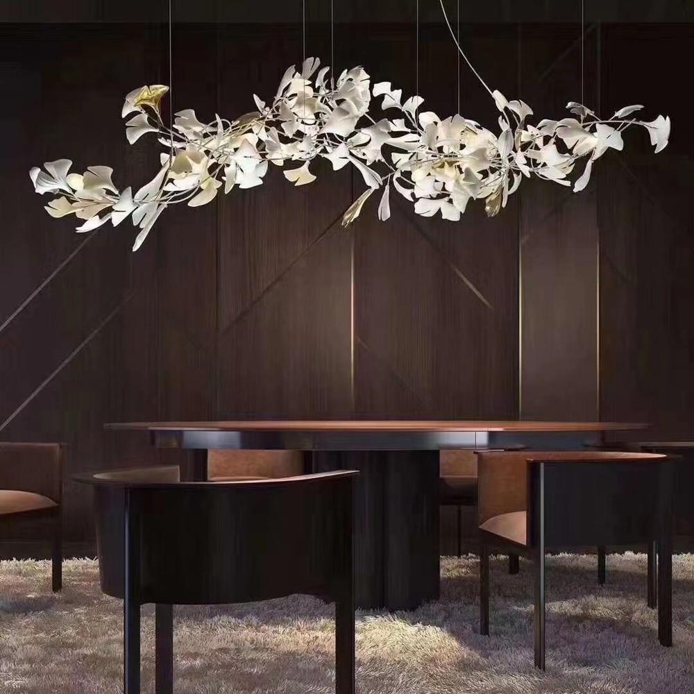 Chandelier Frame Ceramic Gingko Leaf Shade White Gold Modern