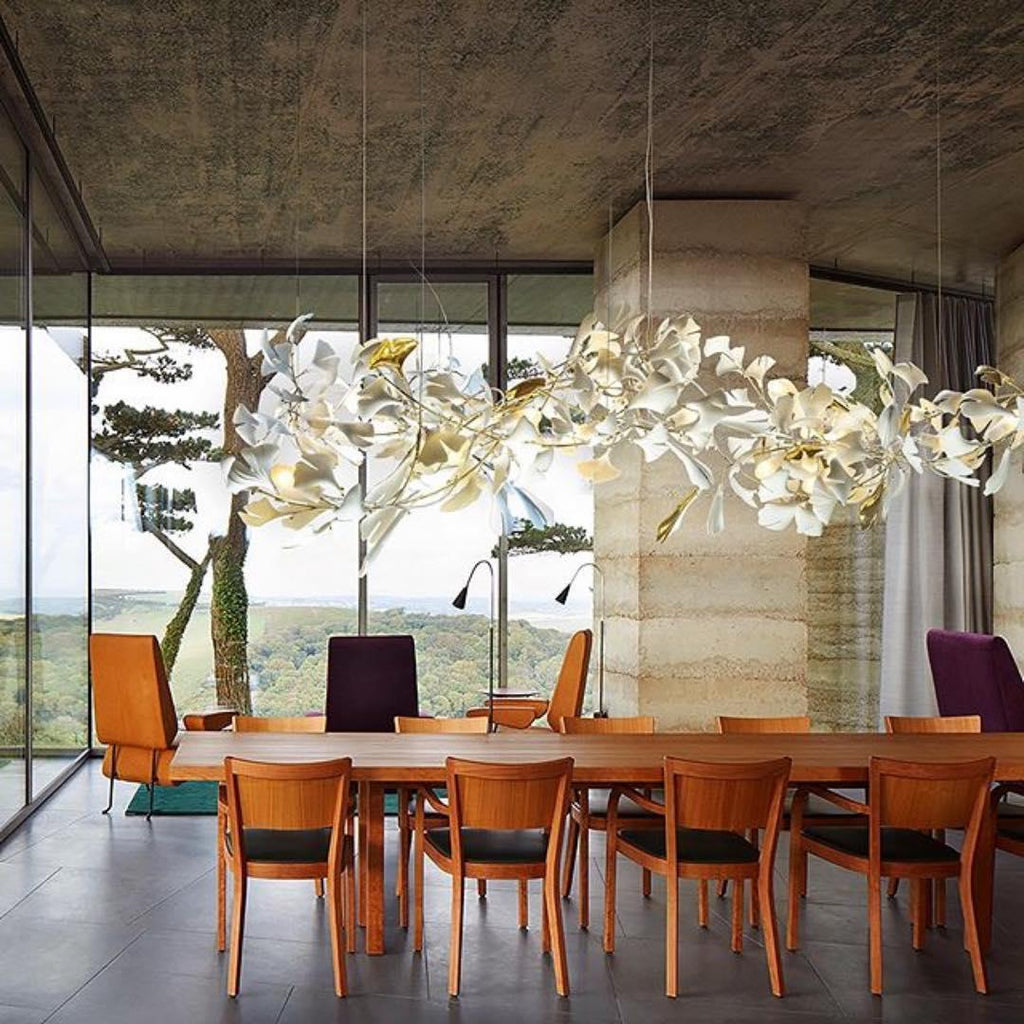 Chandelier Frame Ceramic Gingko Leaf Shade White Gold Modern