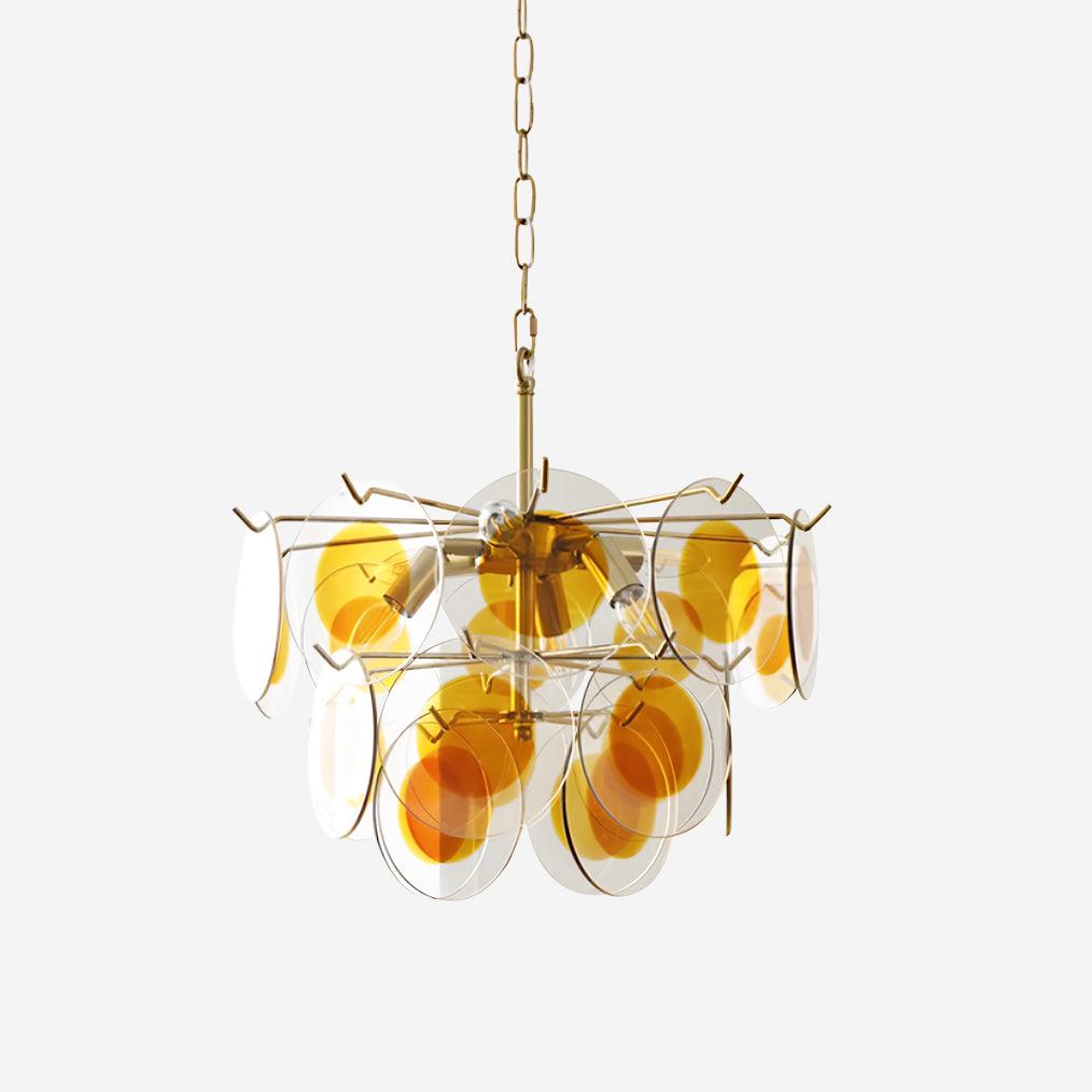 Gino Chandelier Glass Brass Caramel Modern