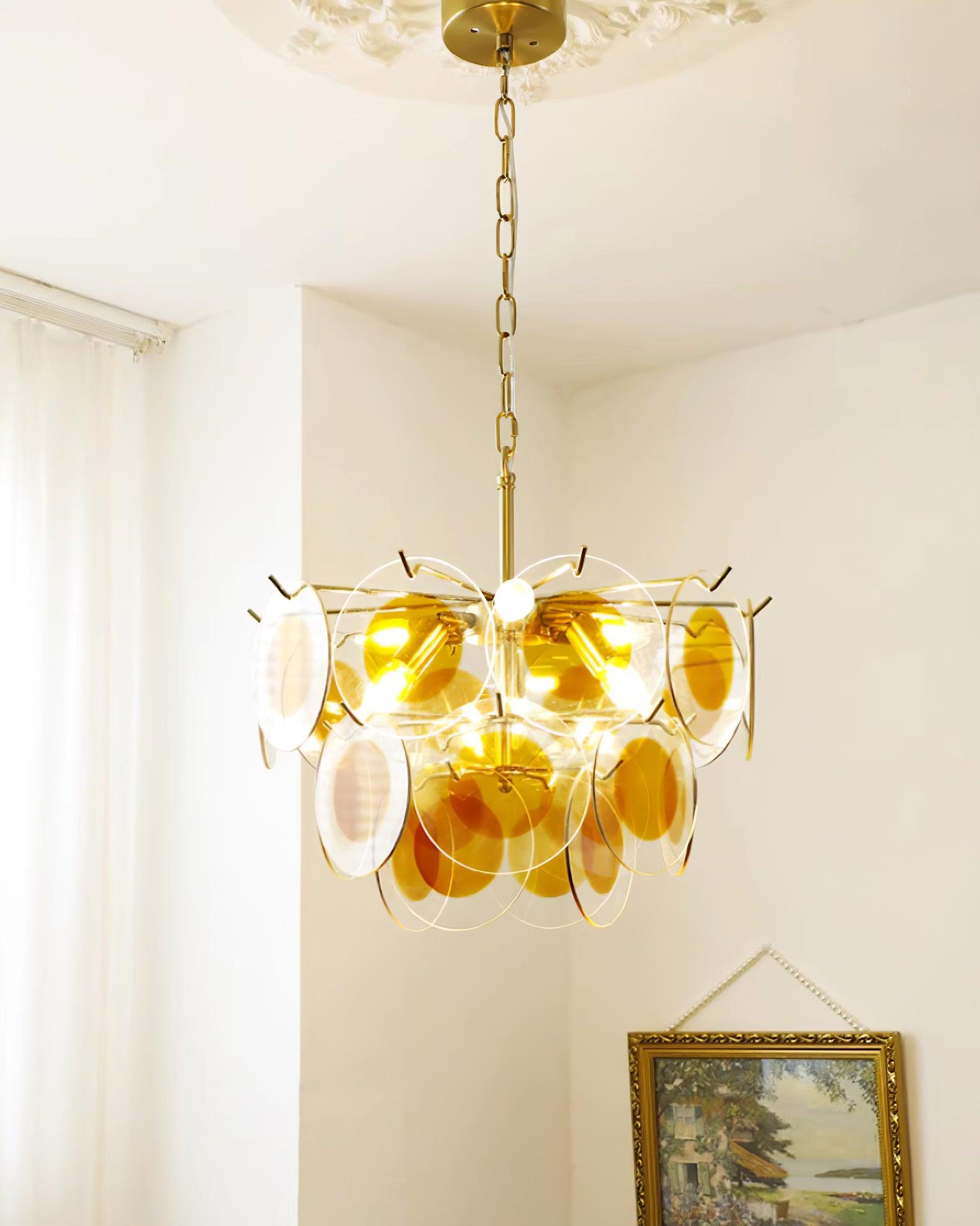 Gino Chandelier Glass Brass Caramel Modern