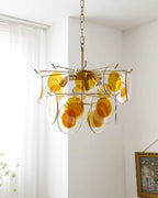 Gino Chandelier Glass Brass Caramel Modern