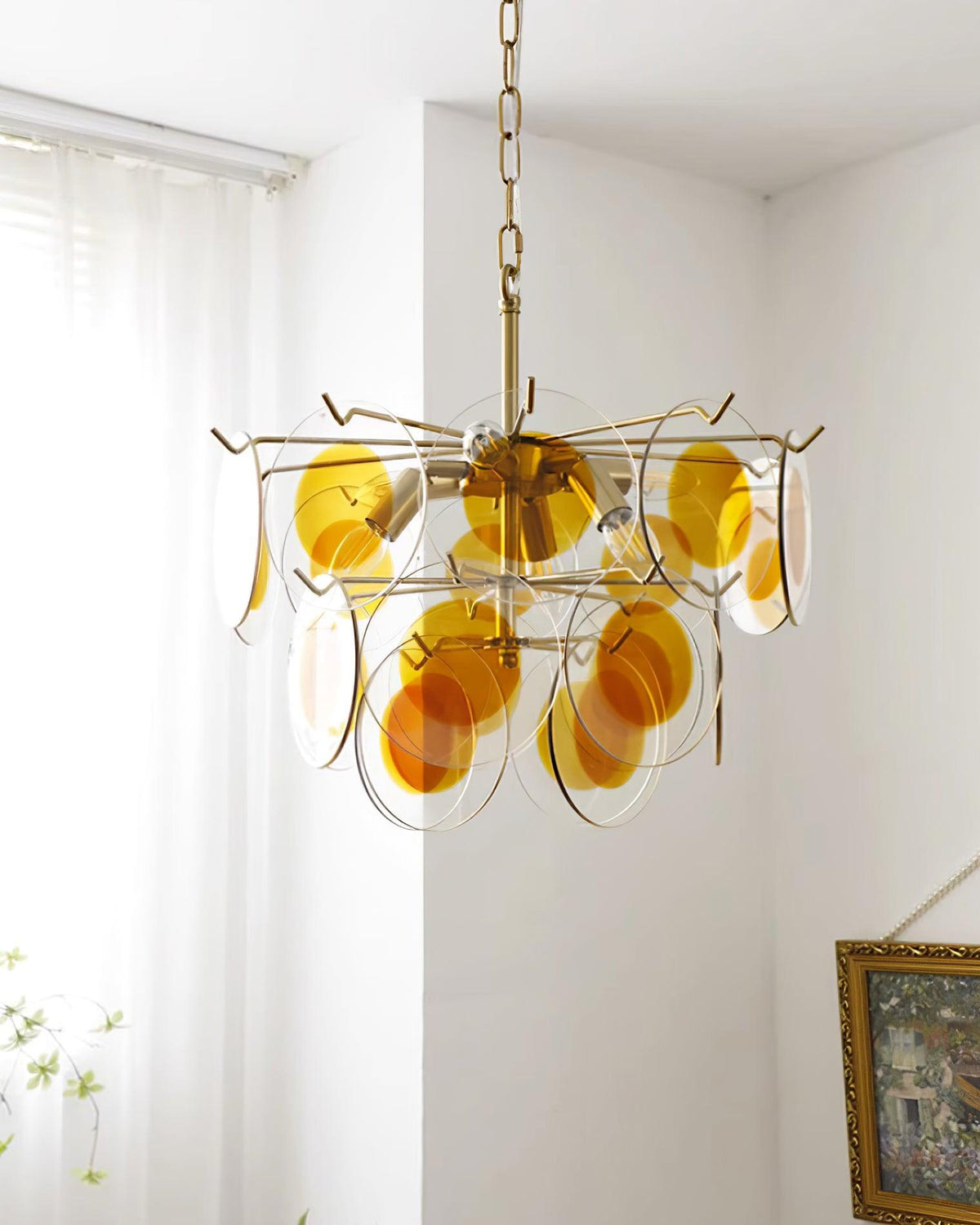 Gino Chandelier Glass Brass Caramel Modern