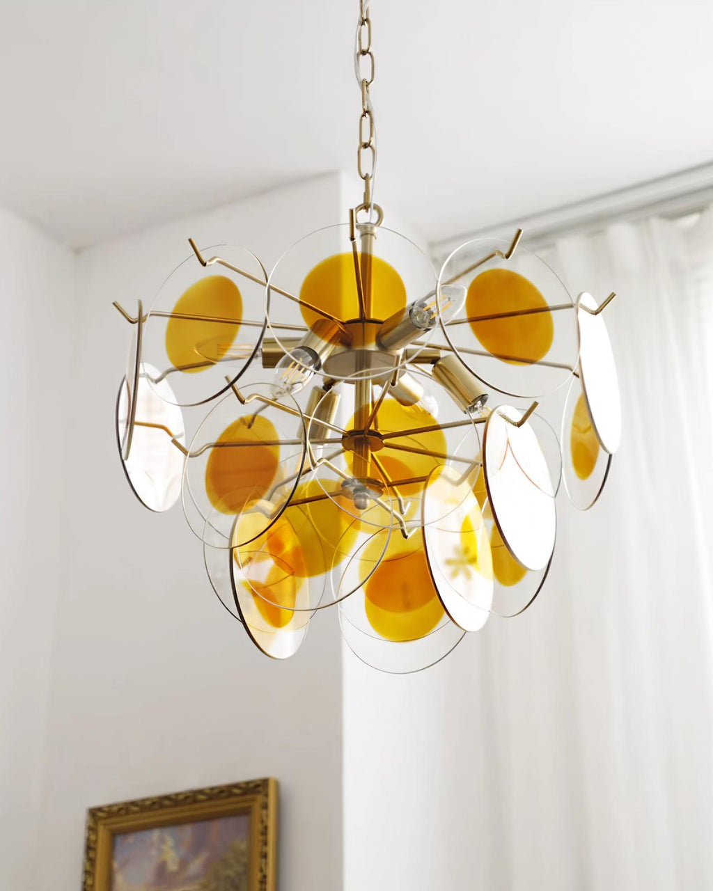 Gino Chandelier Glass Brass Caramel Modern