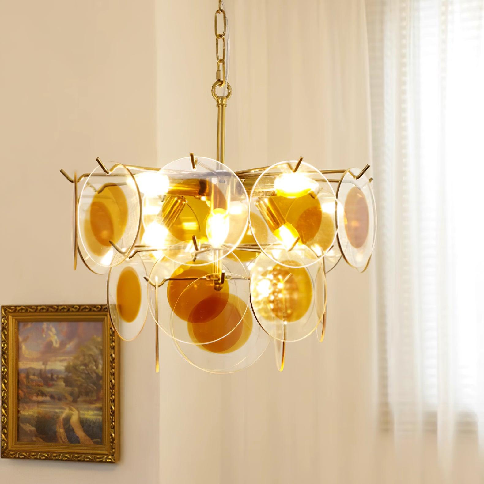 Gino Chandelier Glass Brass Caramel Modern