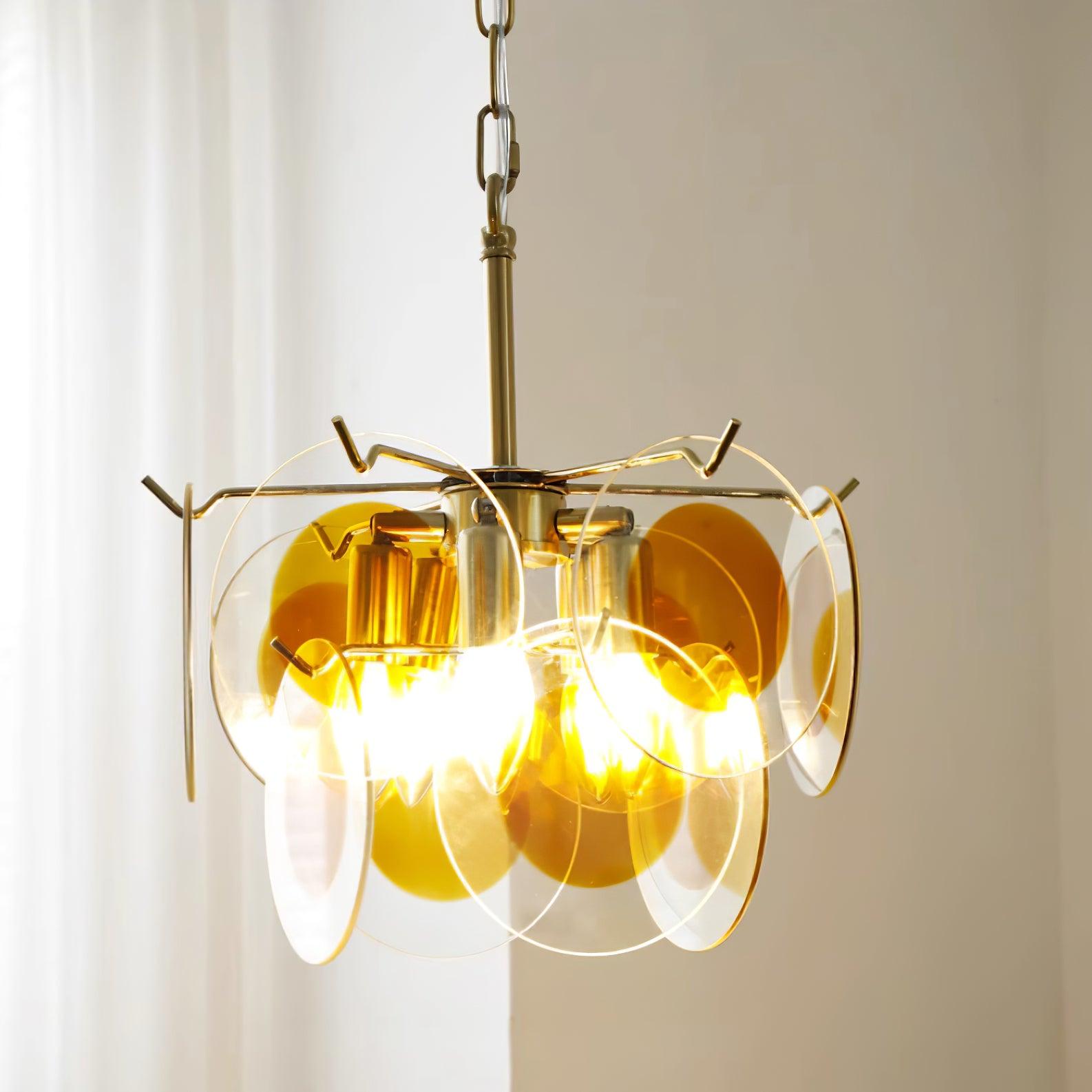 Gino Chandelier Glass Brass Caramel Modern