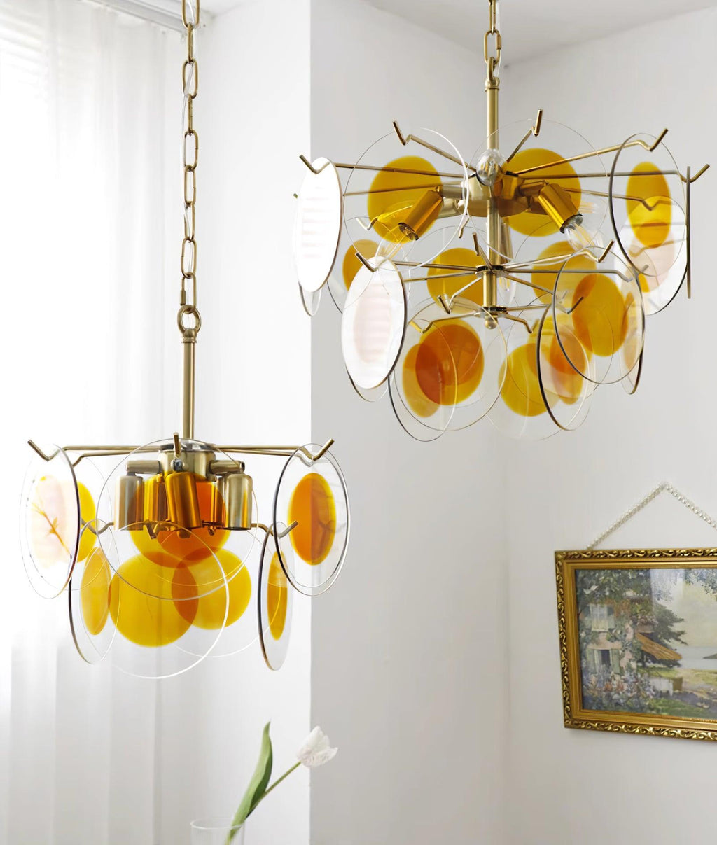 Gino Chandelier Glass Brass Caramel Modern
