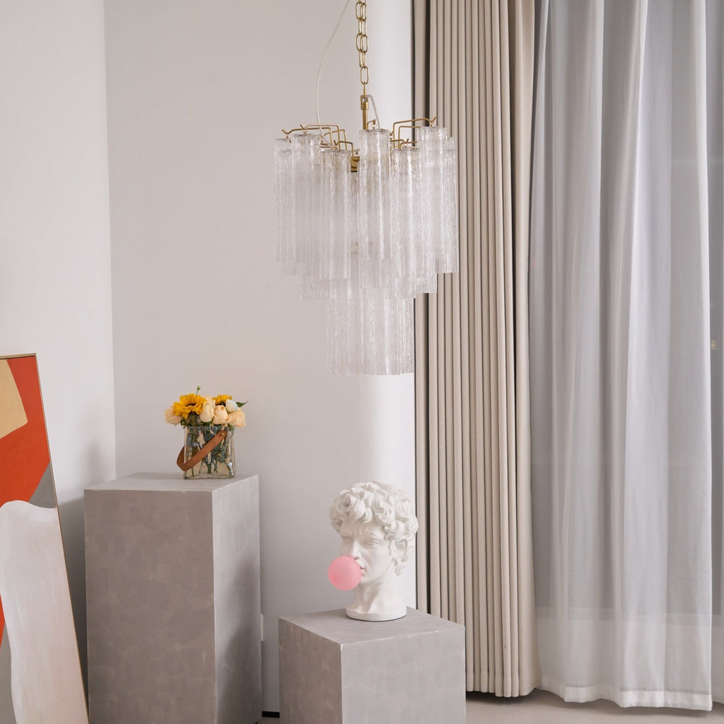 Aurora Chandelier Clear Murano Glass Tube Tiered Modern