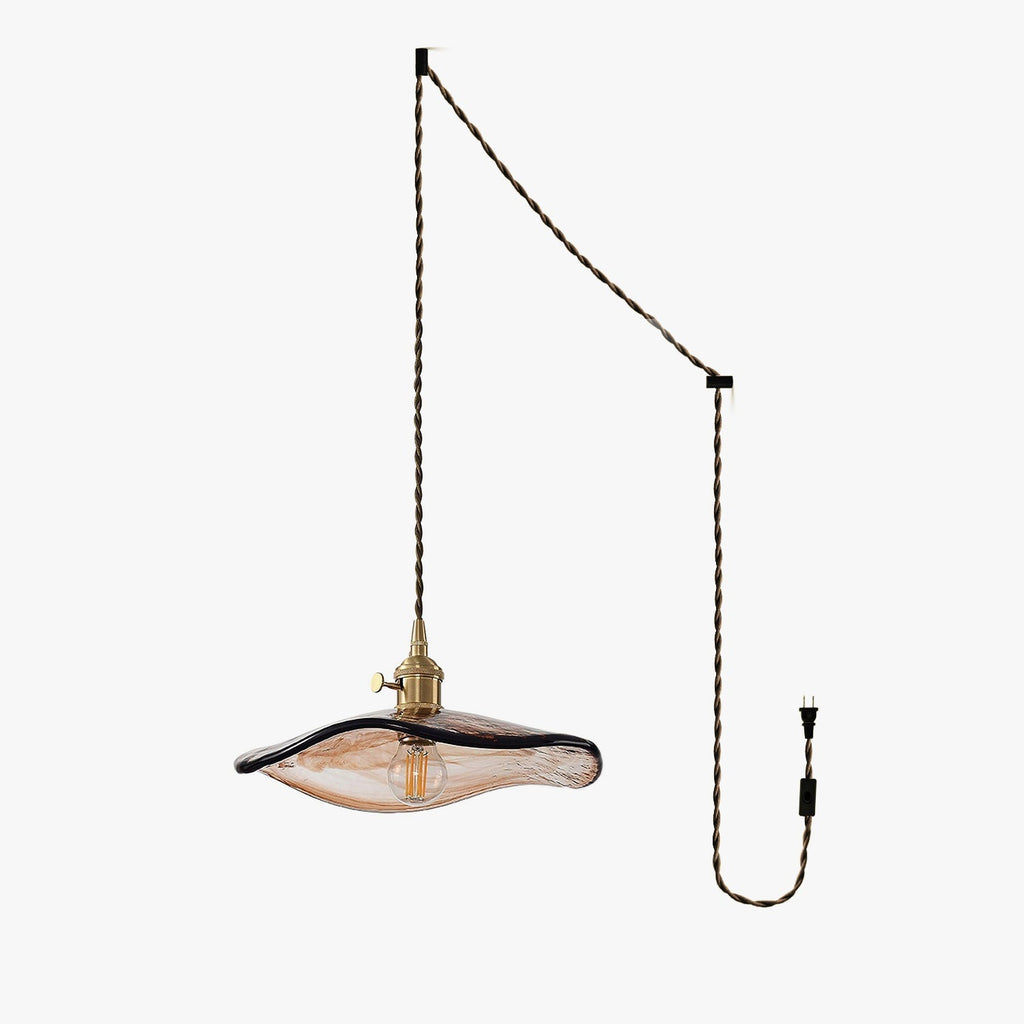 Utalira Art Flower Petal Swag Brass Glass Pendant Light