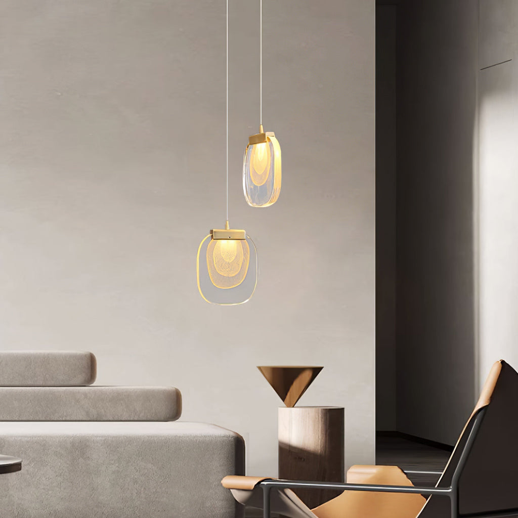Pendant Lamp Ripple Glass Shade Gold Accent Scandinavian LED