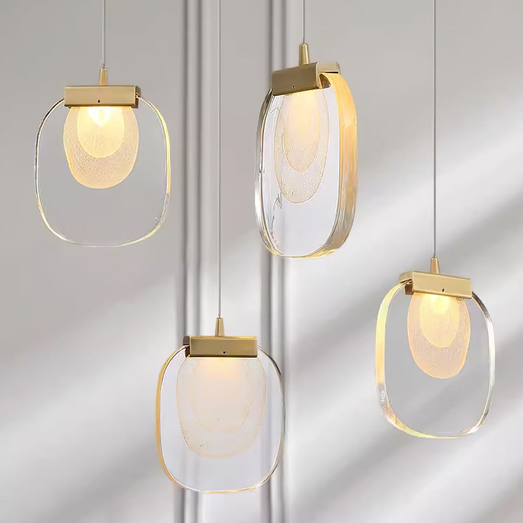 Pendant Lamp Ripple Glass Shade Gold Accent Scandinavian LED