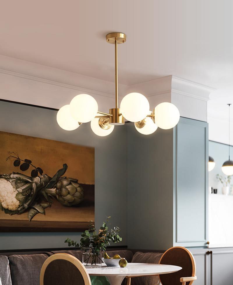 Lustra Chandelier Brass Opal Glass