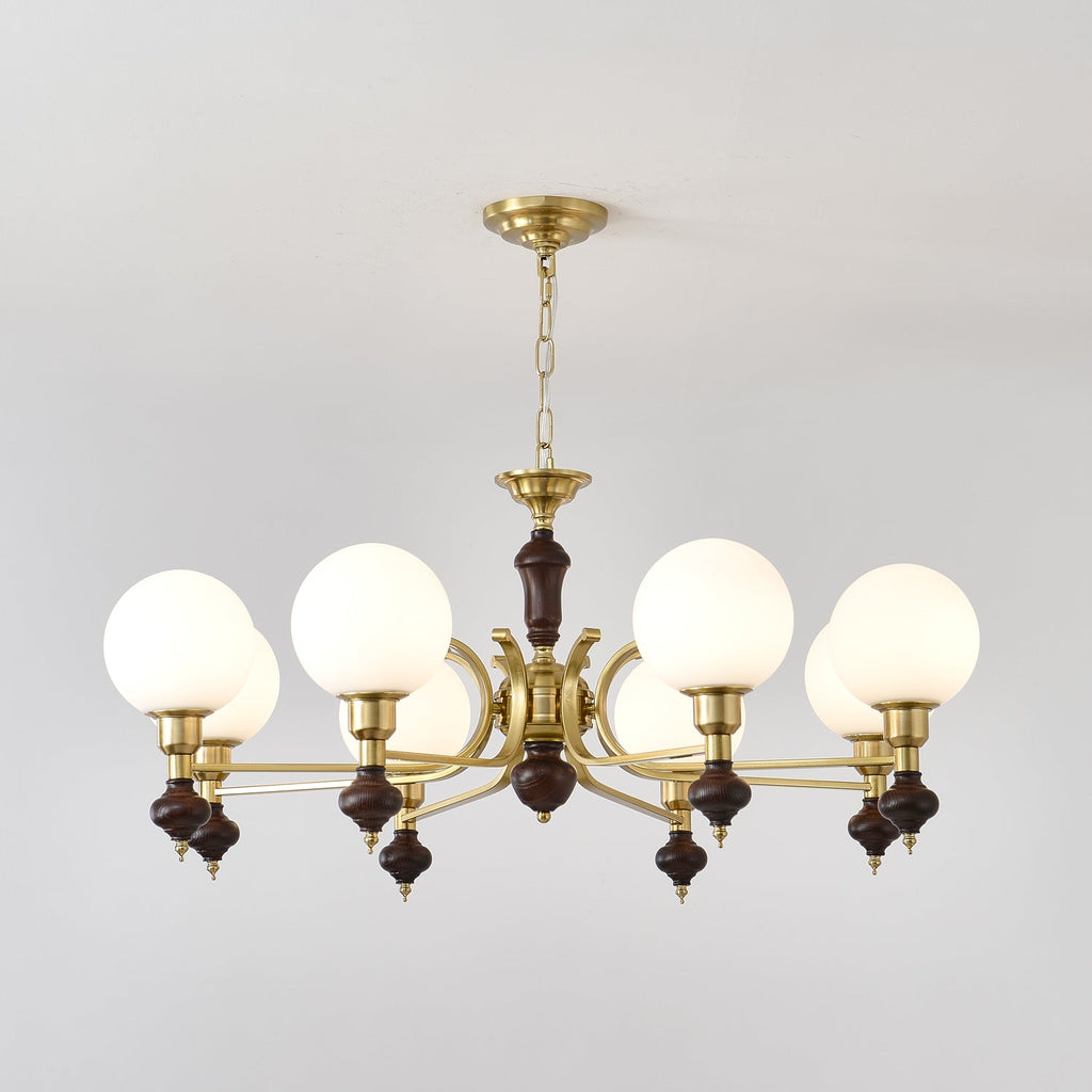 Lustra Chandelier Wood & Brass Globe Orb
