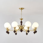 Lustra Chandelier Wood & Brass Globe Orb